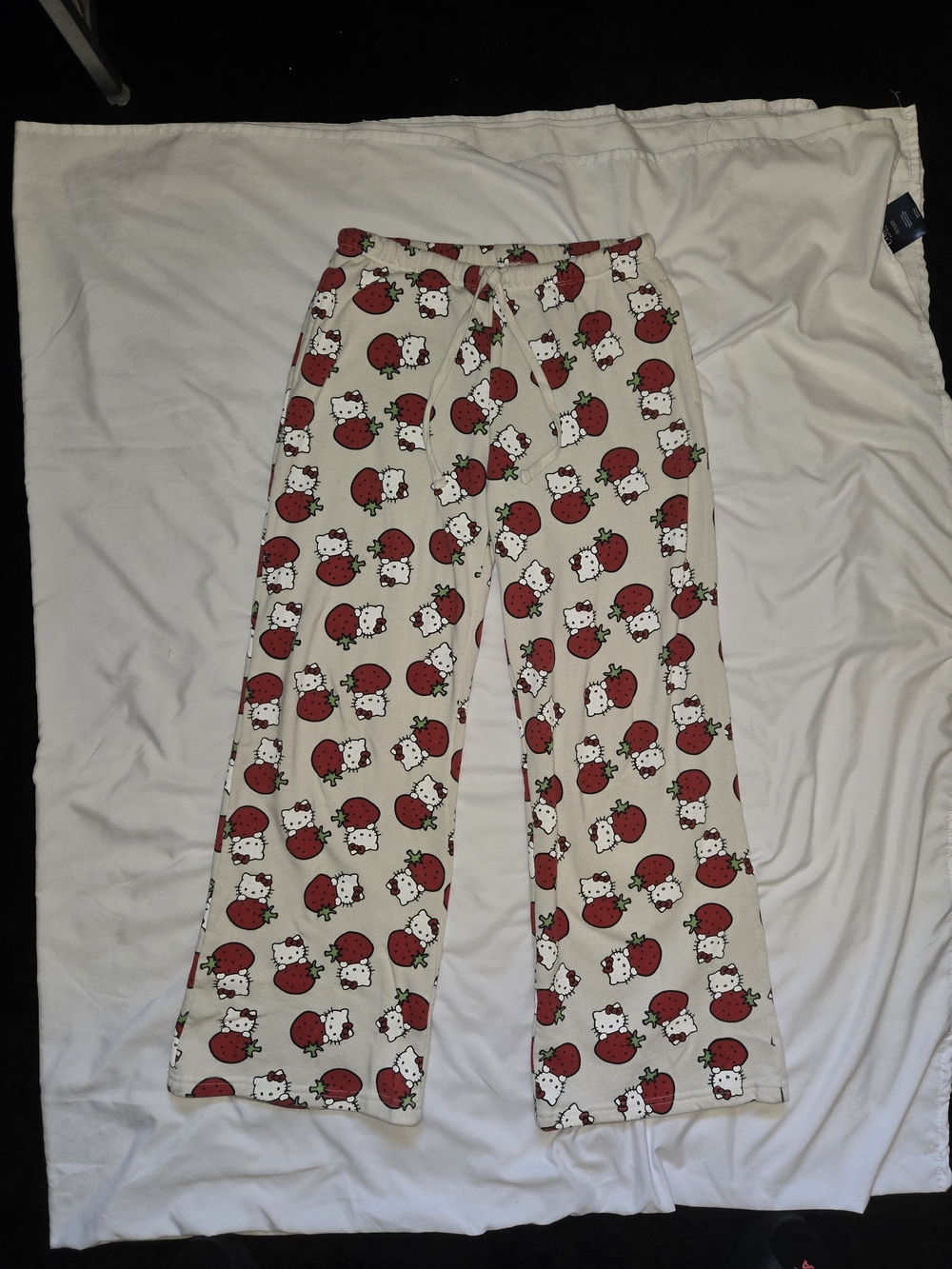 Sanrio Cream SweatPants with Red Strawberry & White Hello Kitty Print
